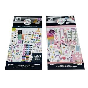 The Happy Planner Sticker Book Bundle Pets 1095pc & Pressed Florals 519pc Gray
